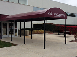 Image of a red metal awning
